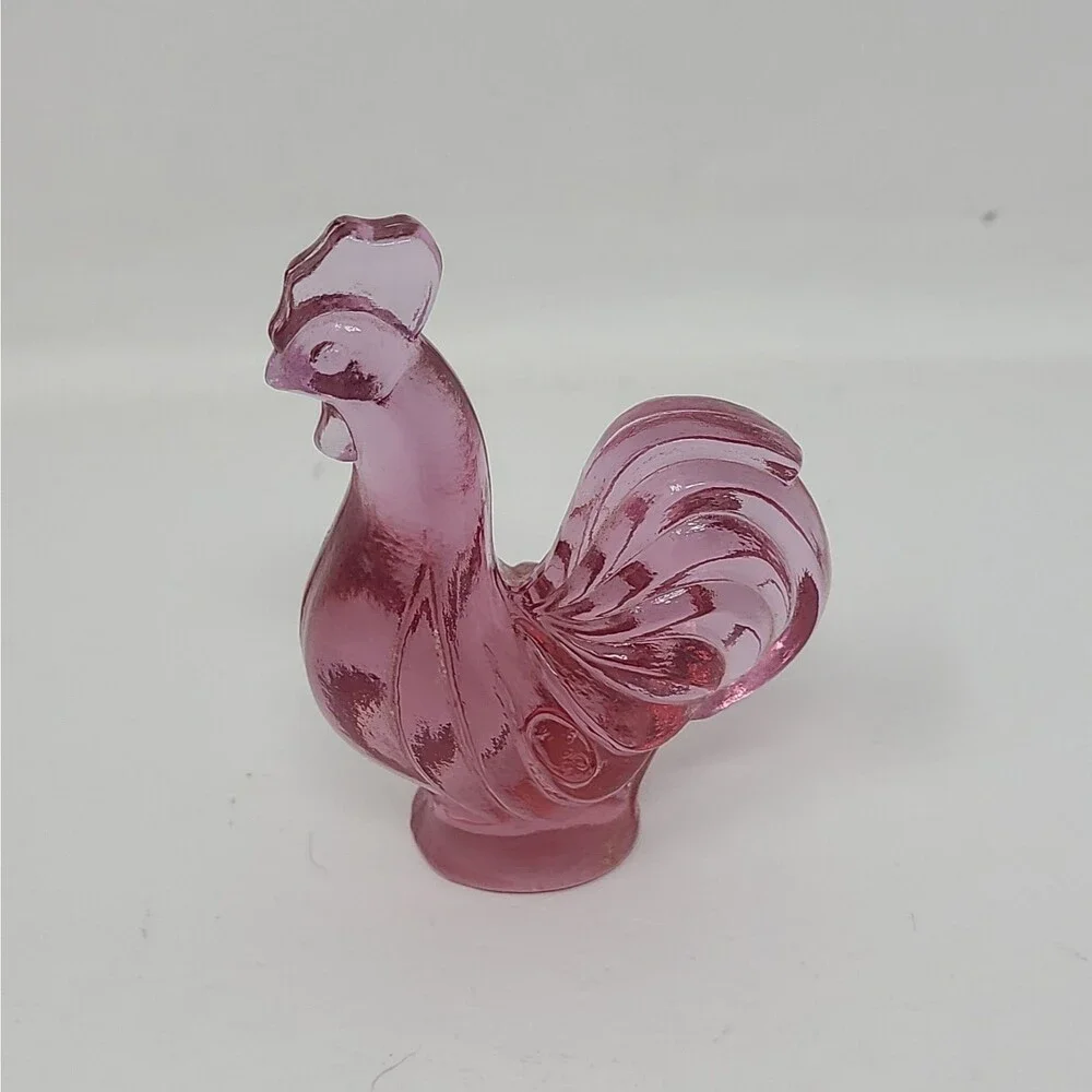 Vintage Fenton Glass Pink Rooster Figurine 3” Art Glass Animal